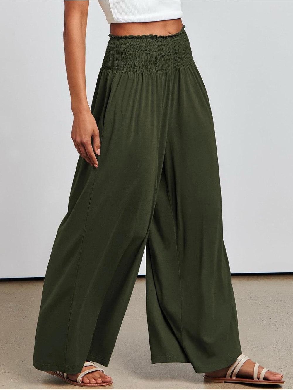 Versatile Olive Green Women's wide leg pants